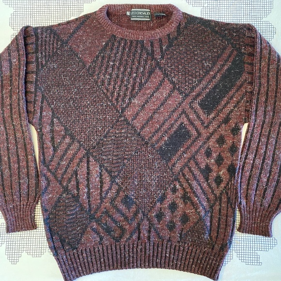 Vintage 80's Leo Chevalier Sweater XL – Maroon Unisex Grandpa Core Knit - Picture 1 of 10